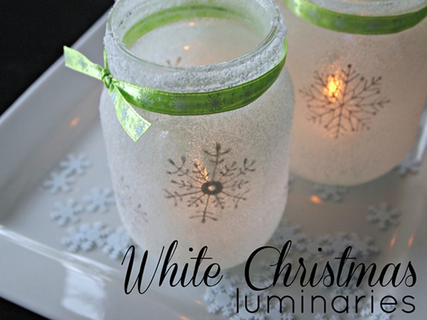 White Christmas Mason Jar Luminaries
