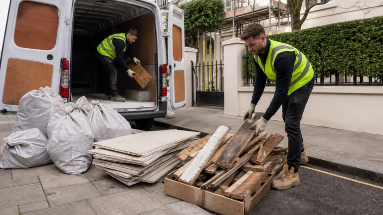 Declared renovation debris prepared separately for collection in Ealing