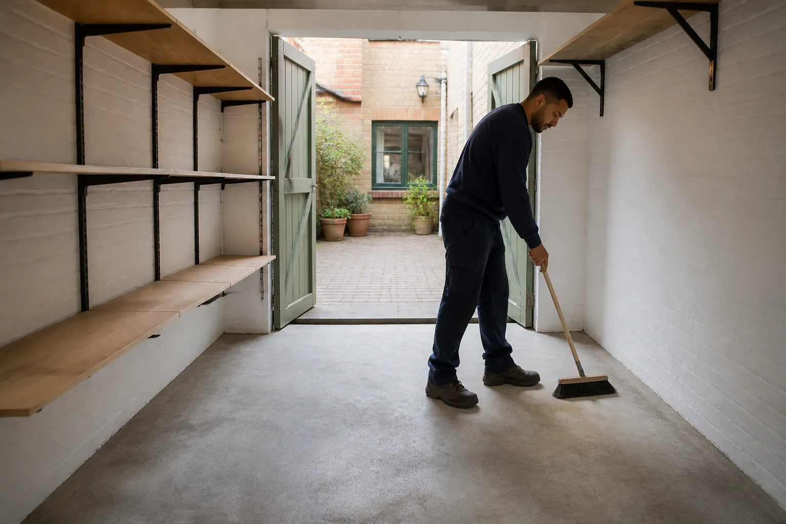 A cleared London garage after rubbish removal