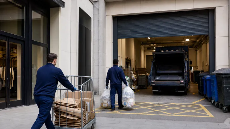 Rubbish collection team using a managed loading area in Hammersmith