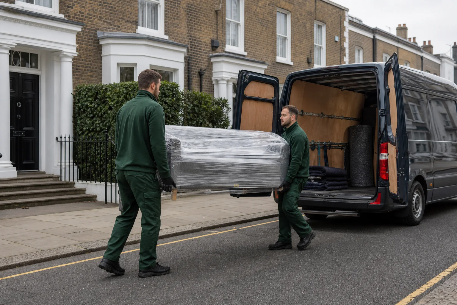 Fully insured Rubbish Please team carefully loading furniture into a van in London