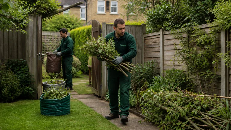 Cut garden material prepared for rubbish removal from a Chiswick garden