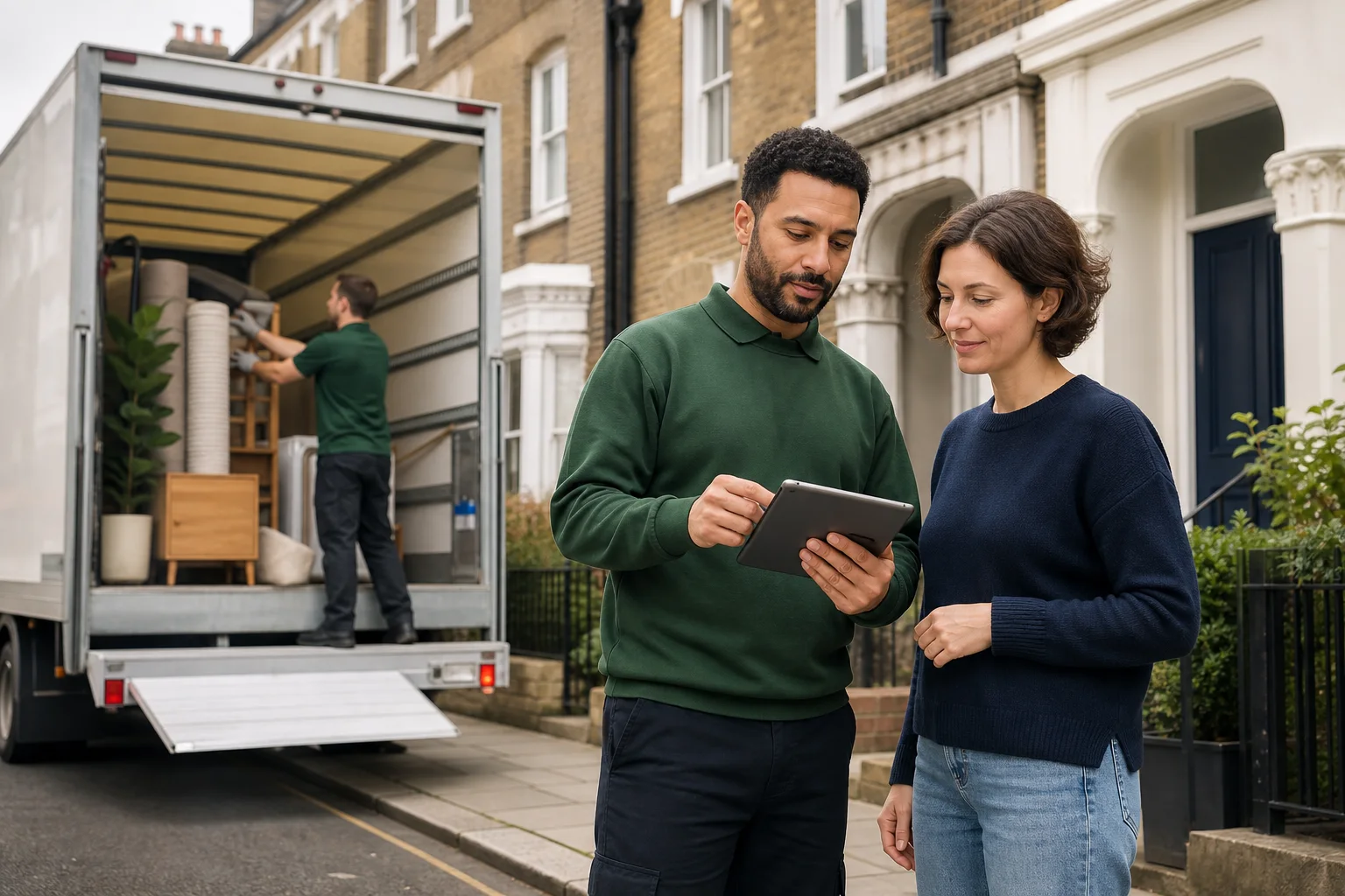 Rubbish Please specialist reviewing a collection quote with a London customer