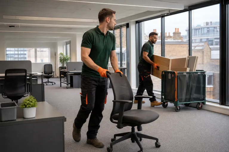 Office furniture prepared for clearance in Croydon
