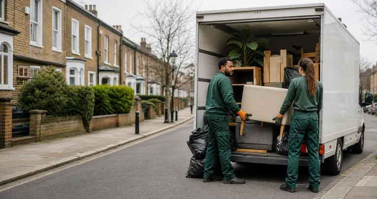 Rubbish removal team loading an agreed collection in Putney