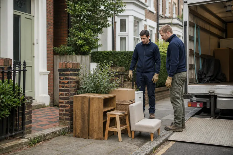 Rubbish removal team assessing a mixed Ilford collection