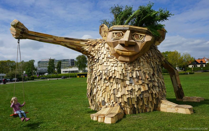 Troel the Troll: scrap wood sculture by Thomas Dambo
