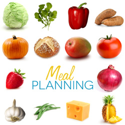 Picture of fruits and Meal planning text