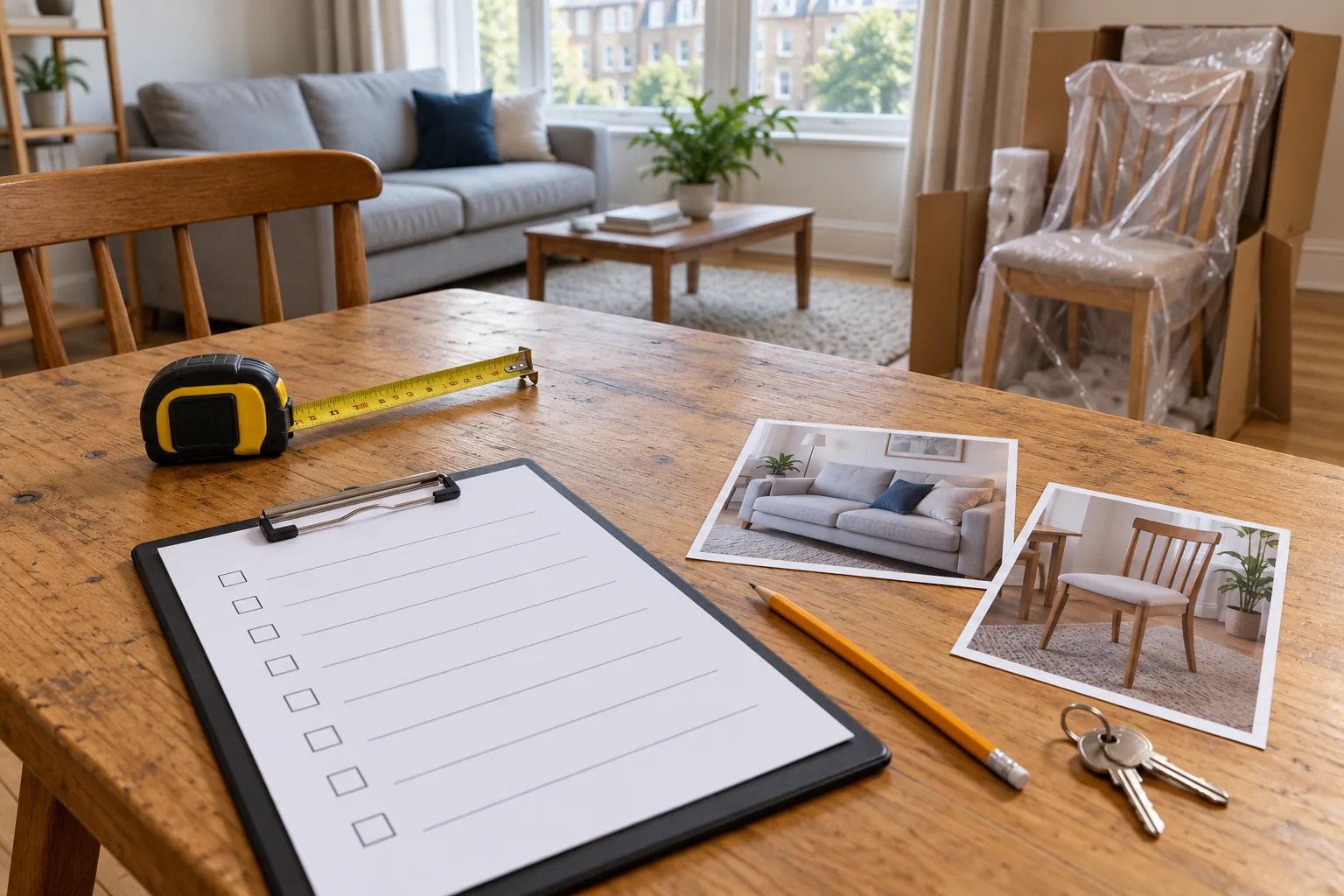 Furniture inventory and measurements used to decide which rental items stay or leave