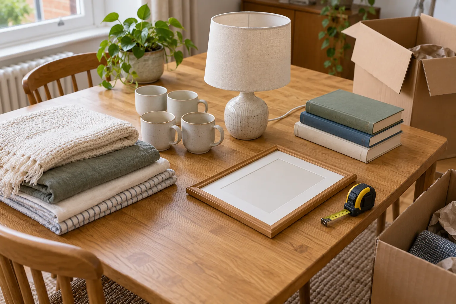 Household items laid out for a condition and reuse check before collection